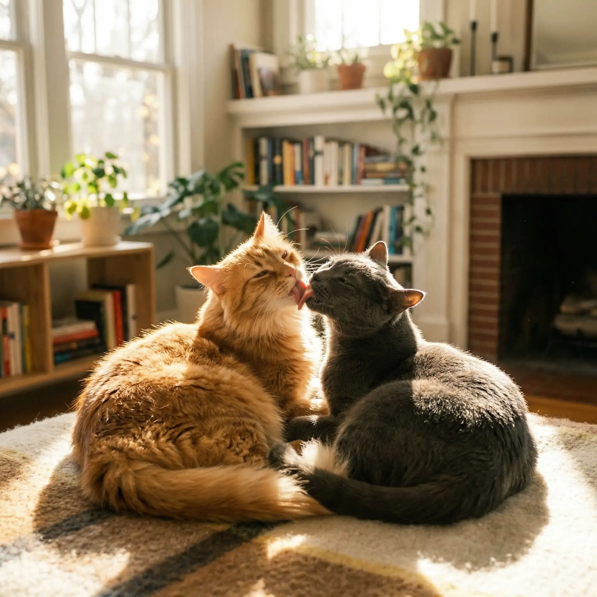 两只猫互相梳毛 - 婚前120小时